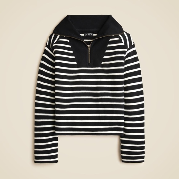 J. Crew Tops - J. Crew Heritage Terry Quarter-Zip Sweatshirt Black Stripe Large
